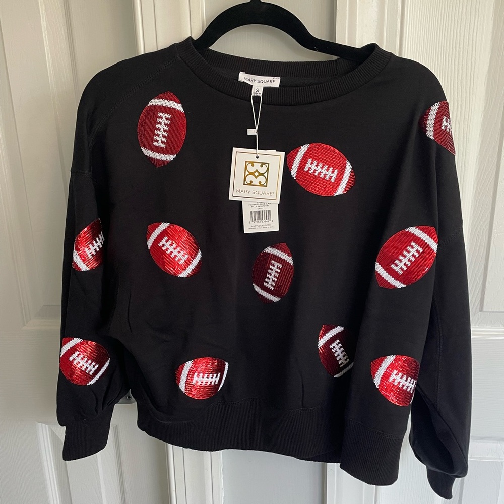 NWT Mary Square Black Red Sequin Lightweight Sweatshirt
